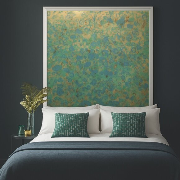 Vintage 1970s Metallic with Blue Green Motif Wallpaper - Picture 7 of 12